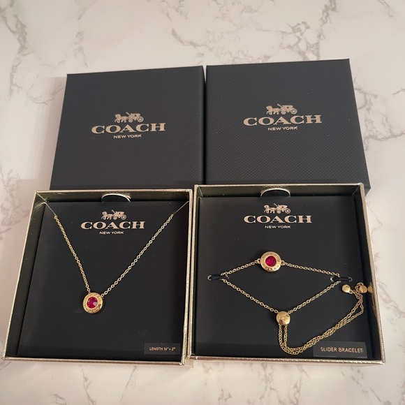 🆕 COACH Open Circle Stone Strand Necklace and Bracelet SET